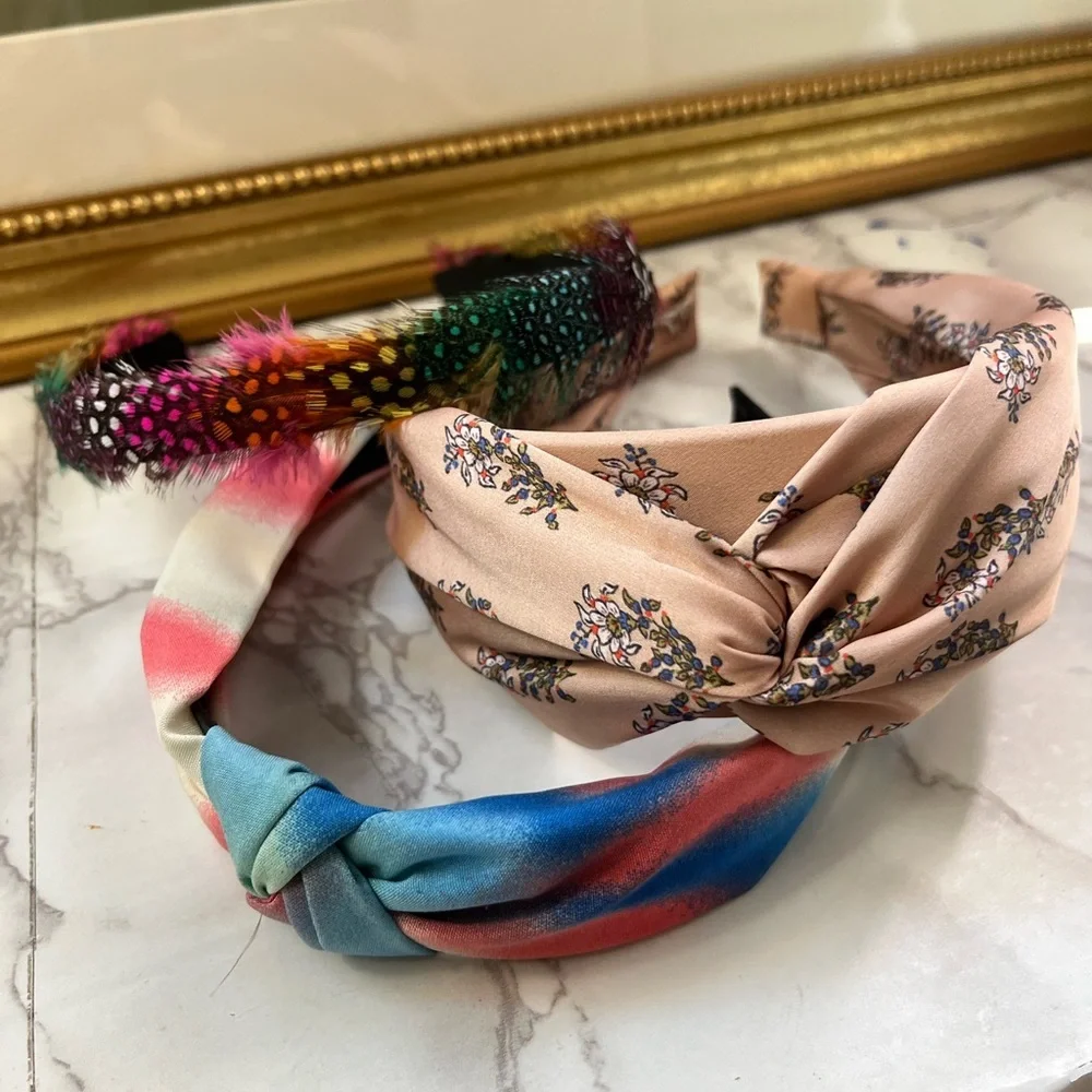 Colorful Feather and Floral Headband Bundle (3) Soft and Comfortable - Picture 2 of 8